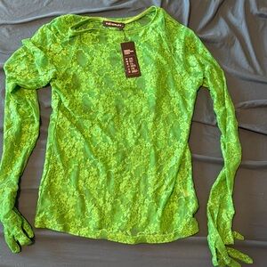 Long sleeve sheer green gloves top